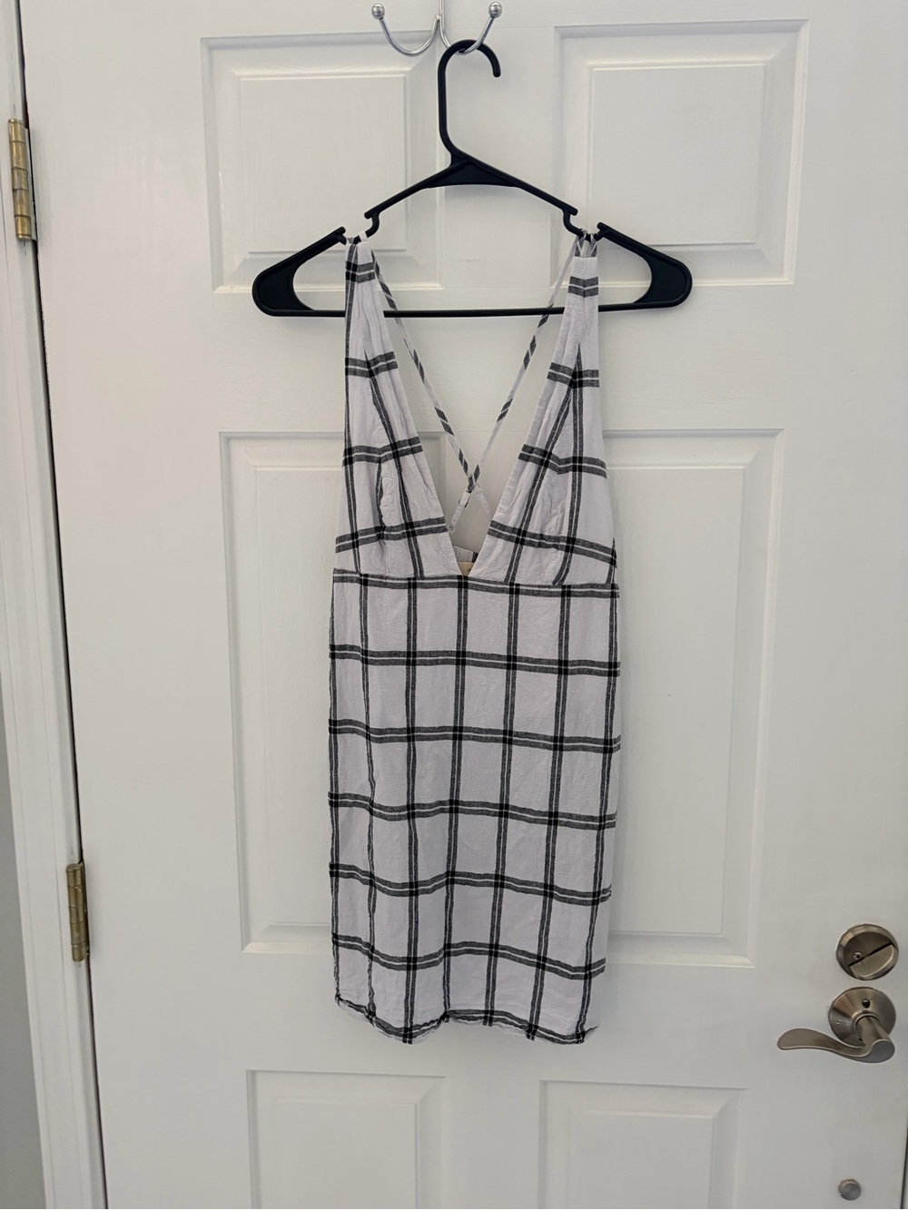 Urban Outfitters White and Black Windowpane Plaid Mini Dress